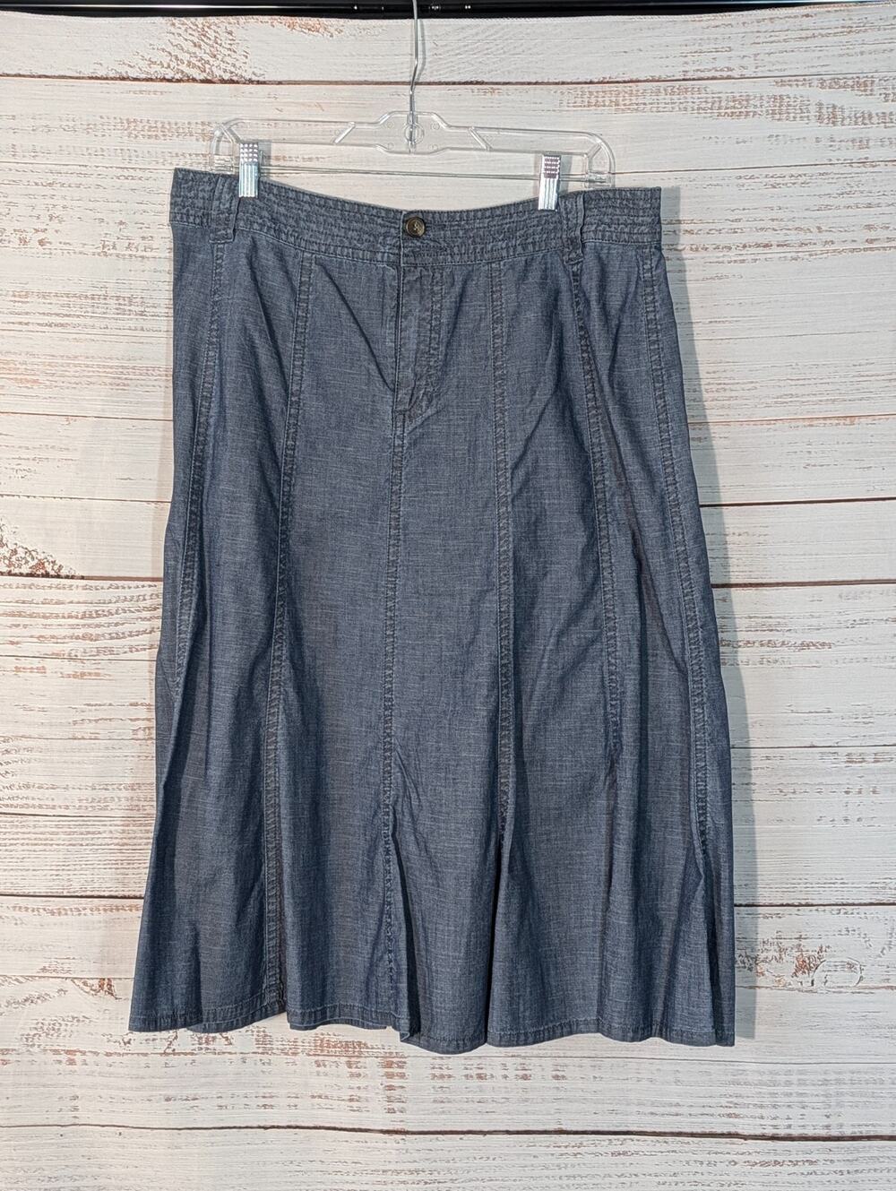 Vtg Liz Claiborne Petite Womens Blue Green Denim Stretch Maxi Skirt Petite 14